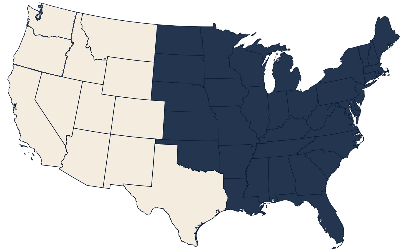 Map of the United States highlighting the western states and Texas
